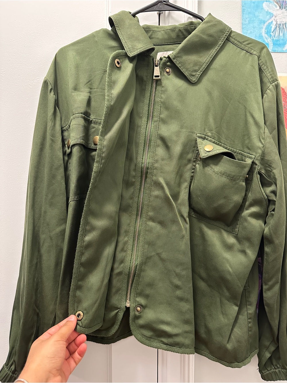 LOFT Olive Green Zip-Front Utility Jacket with Belt